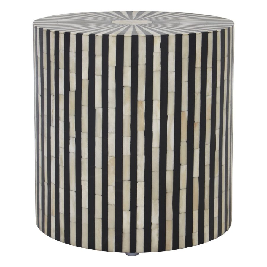 striped Buffalo bone cylinder side table