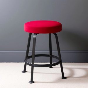 red velvet stool with metal legs