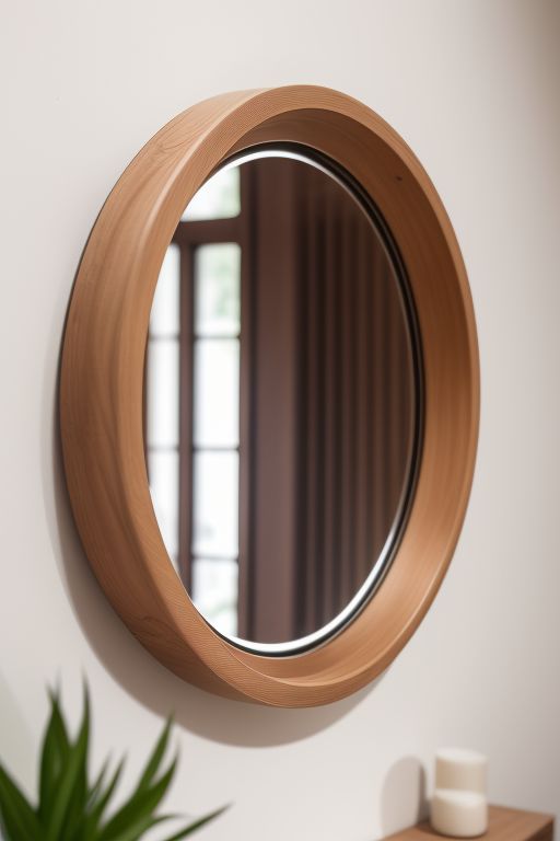 round wooden wall mirror