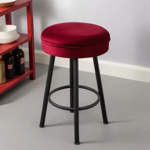 red velvet stool with metal legs