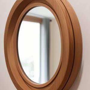 round wooden wall mirror