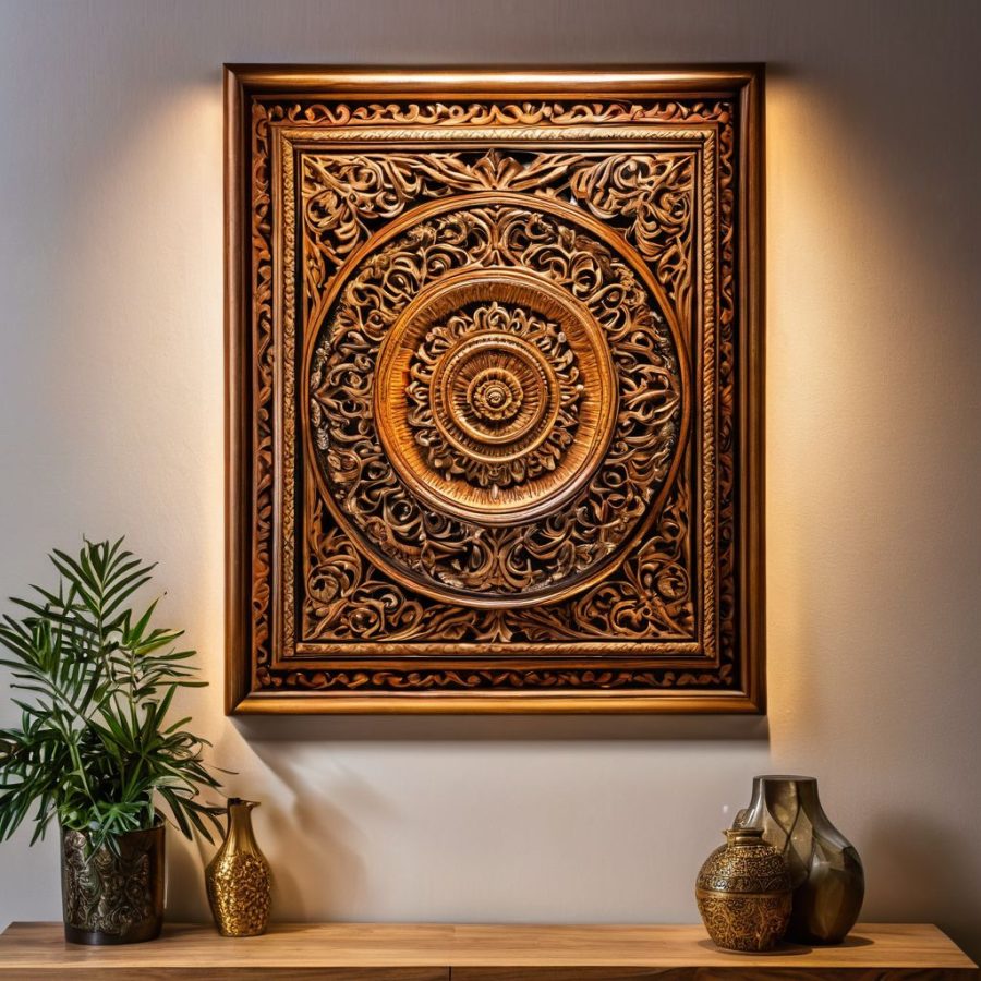 wooden ornate wall art tableau