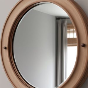 round wooden wall mirror