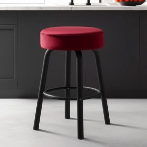 red velvet stool with metal legs