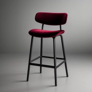 red velvet stool with metal legs