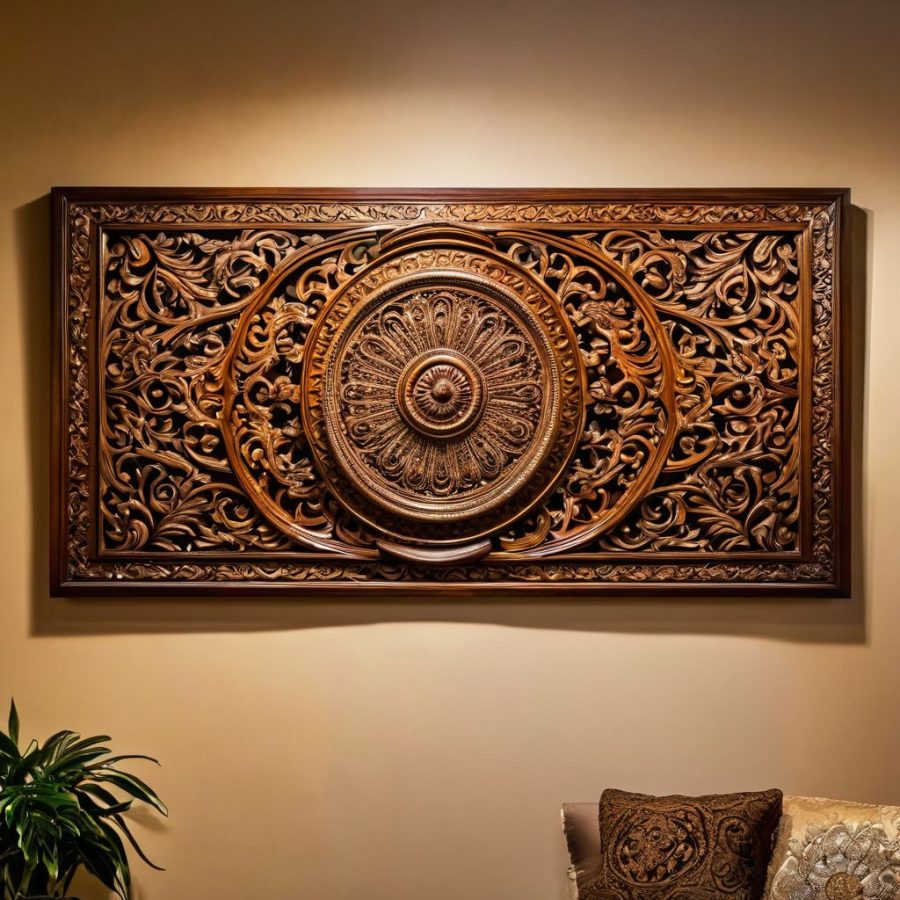 wooden ornate wall art tableau