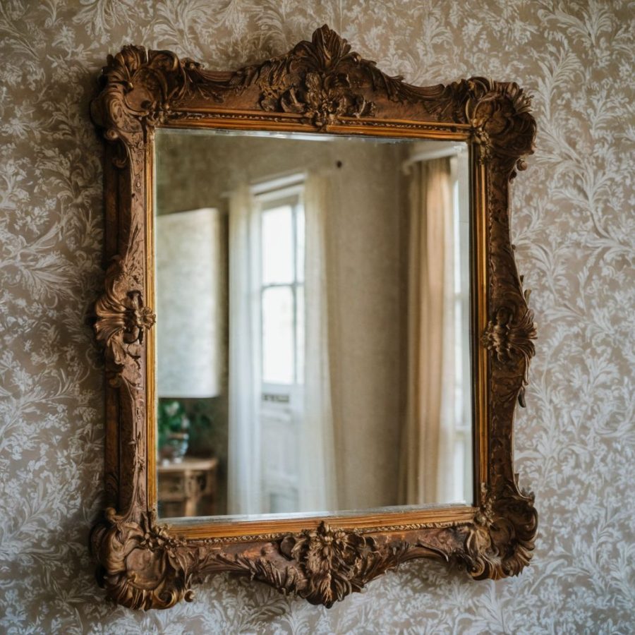 antique classic ornate wooden wall mirror