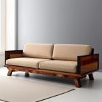 wooden sofa with fabric cushions