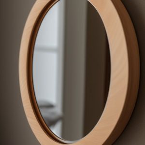 round wooden wall mirror