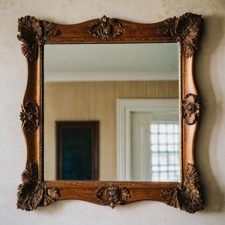 antique classic ornate wooden wall mirror