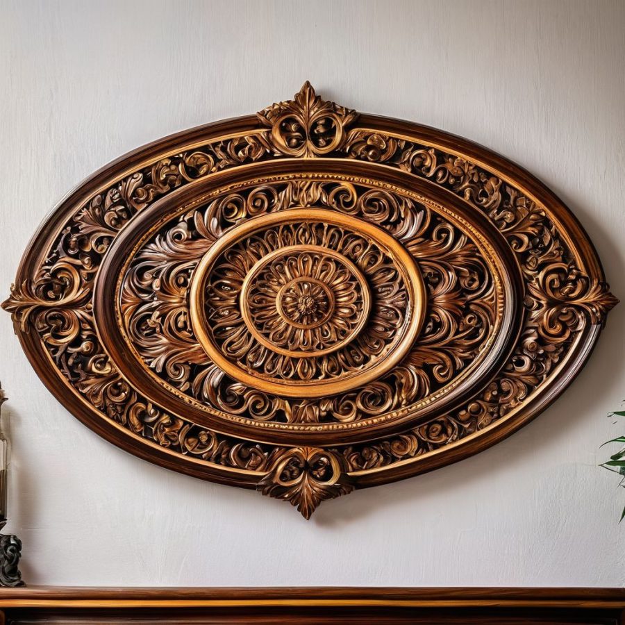 wooden ornate wall art tableau