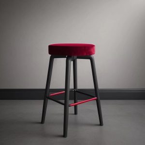 red velvet stool with metal legs