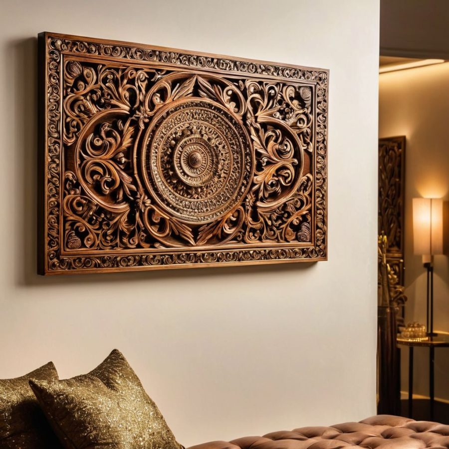 wooden ornate wall art tableau