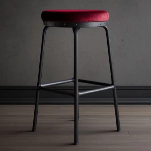 red velvet stool with metal legs