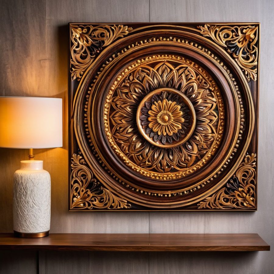 wooden ornate wall art tableau