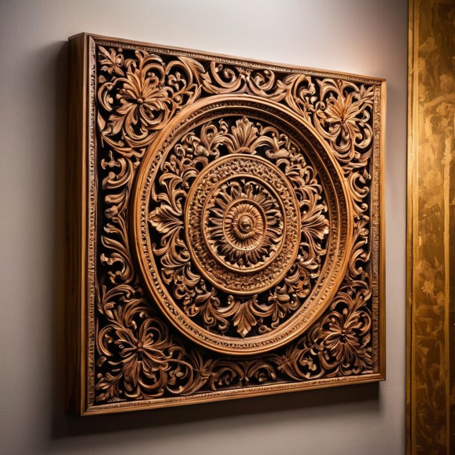 wooden ornate wall art tableau