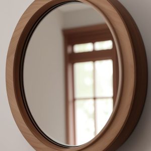 round wooden wall mirror