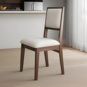 natural wood chair with white fabric