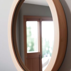 round wooden wall mirror