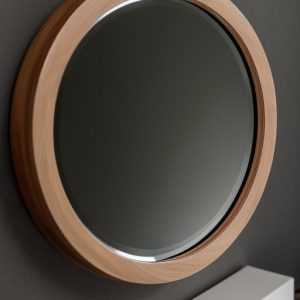 round wooden wall mirror