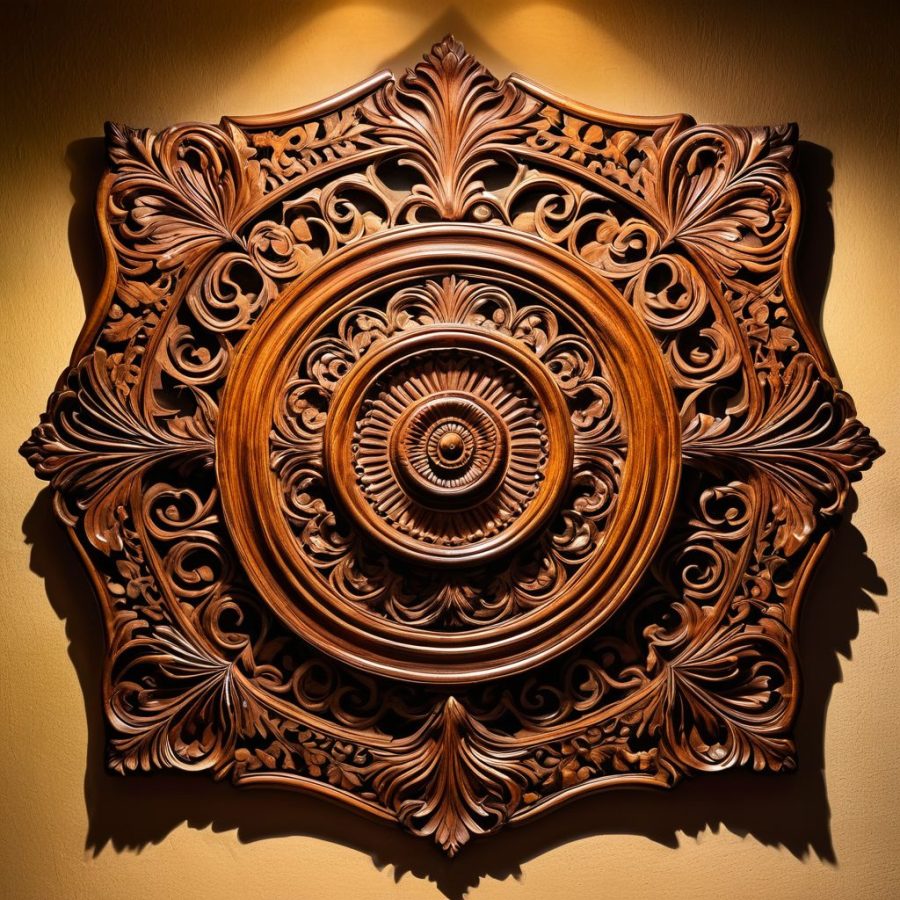 wooden ornate wall art tableau