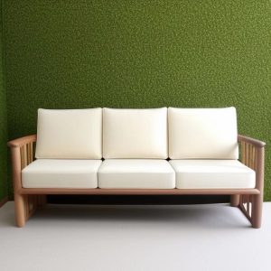 wooden sofa with fabric cushions