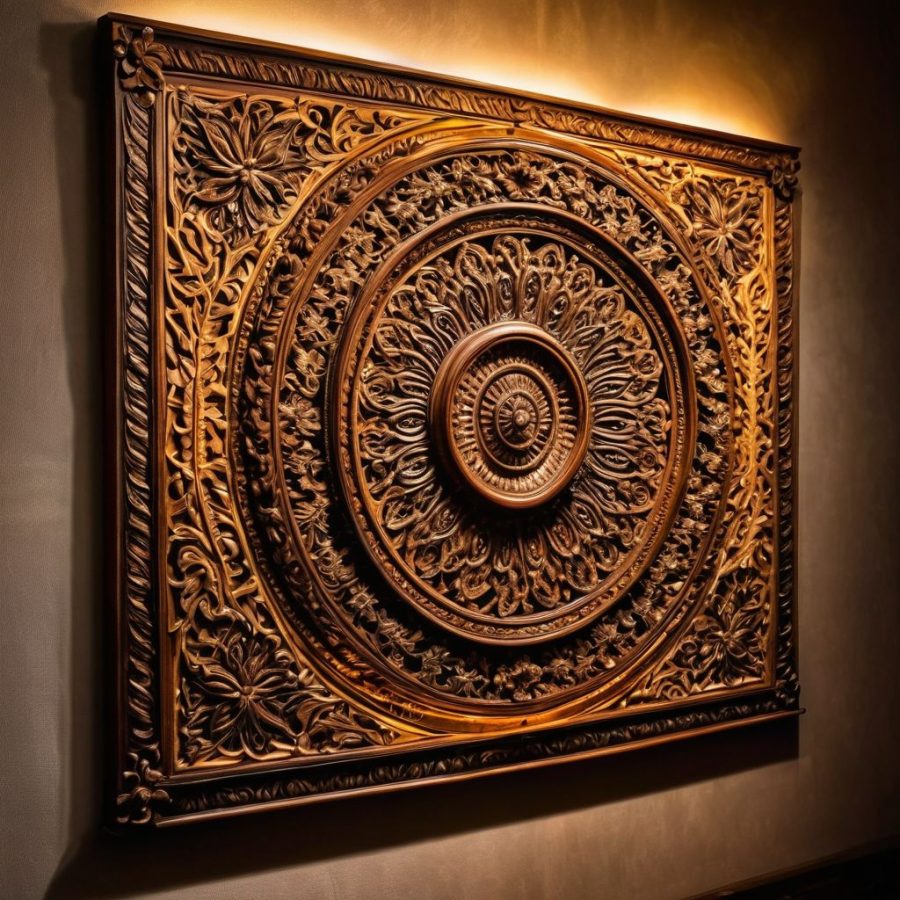 wooden ornate wall art tableau