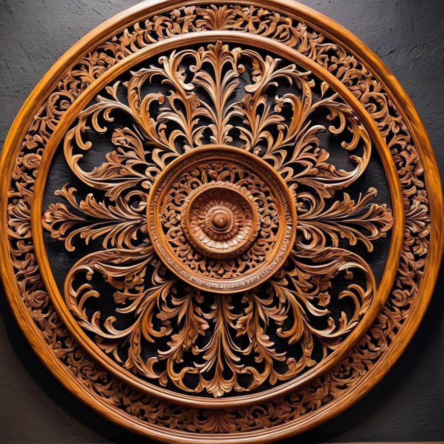 wooden ornate wall art tableau