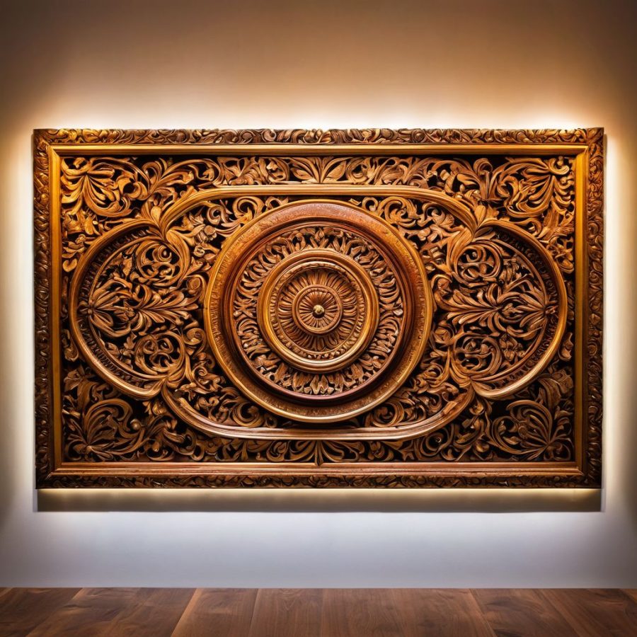 wooden ornate wall art tableau