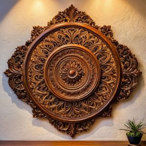 wooden ornate wall art tableau