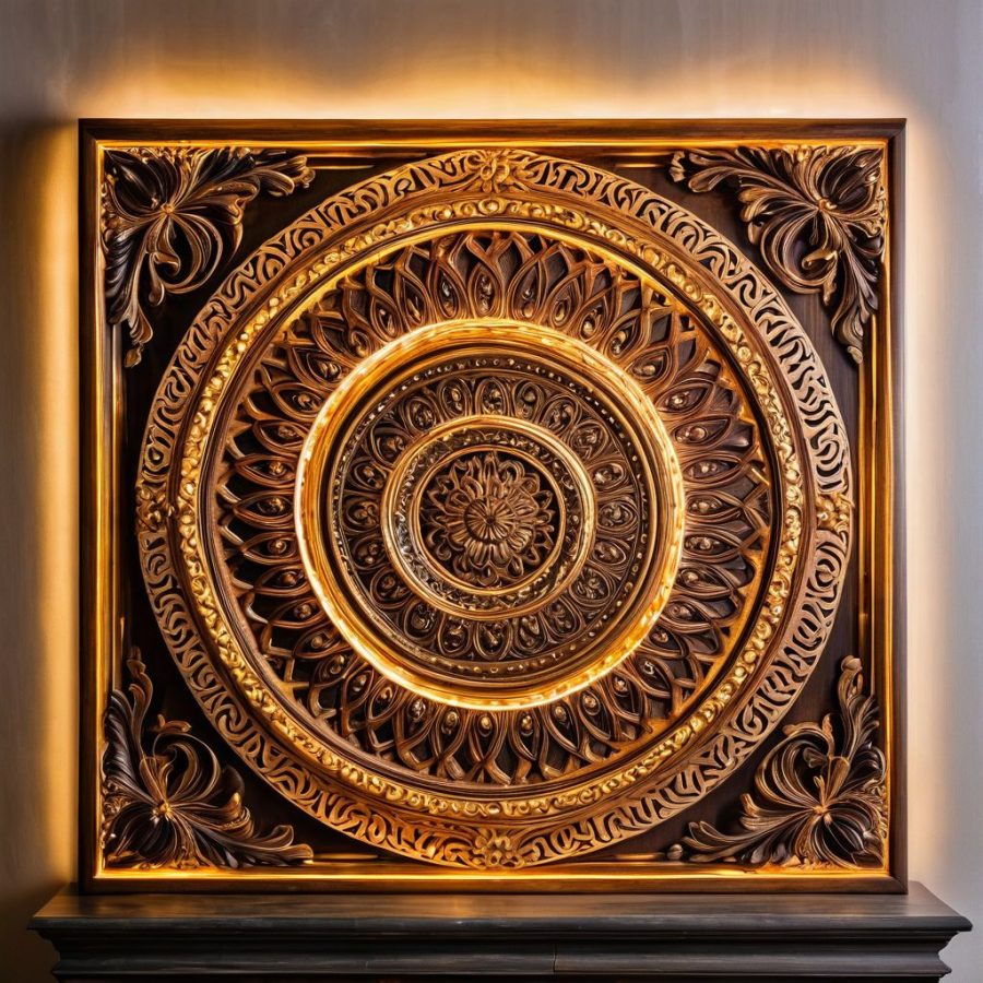 wooden ornate wall art tableau