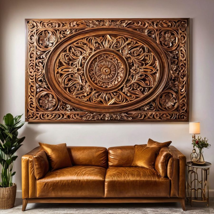 wooden ornate wall art tableau